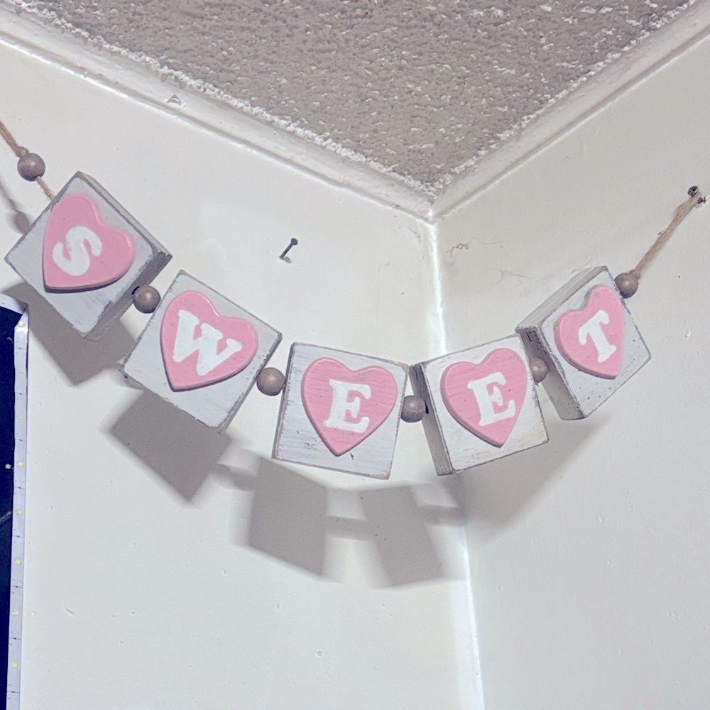 “Sweet Heart Block Garland for Valentines Day or Birthday Partys- Pink and White